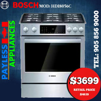 Bosch 800 Series HDI8056C 30 Slide In Dual Fuel Range Self Clean &amp; Convection Stainless Steel color
