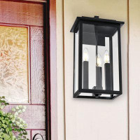17 Stories Large Outdoor Wall Lights - 3-Light Modern Brushed Nickel Exterior Light Fixture With Clear Glass Shade, Wate