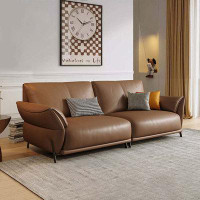MABOLUS 86.61" Brown Genuine Leather Modular Sofa cushion couch
