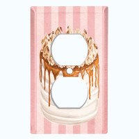 WorldAcc Metal Light Switch Plate Outlet Cover (Caramel Layered Vanilla Cake Pink Frame Stripes - Single Toggle)