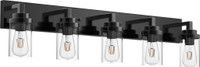 VINLUZ Black Industrial Vanity Light fixture with Clear Glass Shade 5-Lights