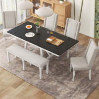 Gracie Oaks 6-PieceDining Table Set with Extendable Dining Table and Upholstered Chairs
