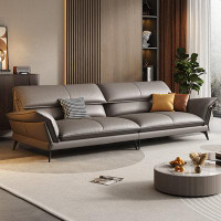MABOLUS 97.64" Black Genuine Leather Standard Sofa cushion couch