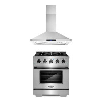 Cosmo Cosmo 2 Piece Kitchen Appliance Package with 30'' Gas Freestanding Range , and Wall Mount Range Hood