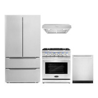 Cosmo 4 Piece Kitchen Package with 30" Freestanding Gas Range 30" Under Cabinet Range Hood 24" Built-in Fully Integrated