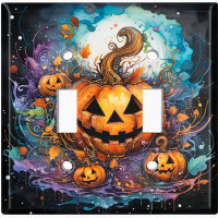 WorldAcc Metal Light Switch Plate Outlet Cover (Halloween Spooky Pumpkin Patch - Double Toggle)