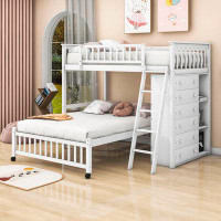 Xiao Hailuo Kids Twin Over Full 4 Drawers Wood Bunk Bed with Ladder