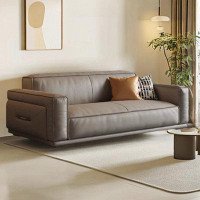 PULOSK 74.8" Grey Genuine Leather Standard Sofa cushion couch