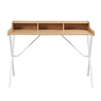 Red Barrel Studio Writing Desk With Storage And Crossed Metal Legs
