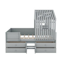 Harper Orchard Full Size House Low Loft Bed: 4 Drawers, Gray