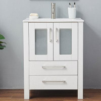 Ebern Designs Ihuoma 24'' White Modern Free-standing 2 Drawers Single Bathroom Vanity Set