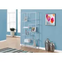Ebern Designs Bookshelf Bookcase Etagere 72"H Office Bedroom Metal Tempered Glass, White/Clear