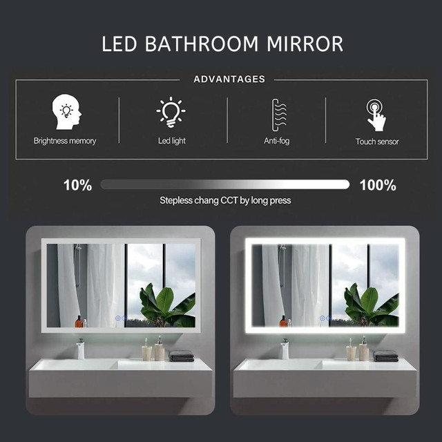 HUGE Discount! Home LED Bathroom Mirror with Lights, Anti Fog Dimmable, Bluetooth Speaker Vertical/Horizontal Mount, in Bathwares - Image 3