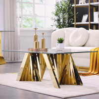 Hokku Designs Gold Clear Glass Top Coffee Table