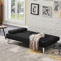 GZMWON Convertible Folding Futon Sofa Bed With2 Cup Holders, Upholstered Sofa