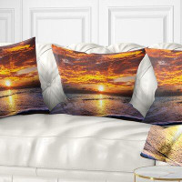 Made in Canada - East Urban Home Sunset Above Foaming Waves Modern Beach Pillow