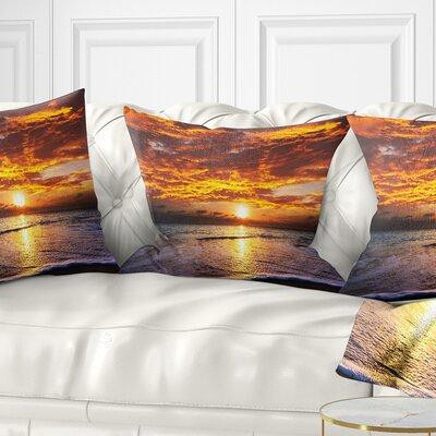Made in Canada - East Urban Home Sunset Above Foaming Waves Modern Beach Pillow in Bedding
