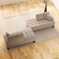 Latitude Run® 2 pieces 64" Deep Tufted Upholstered Textured Fabric Chaise Lounge
