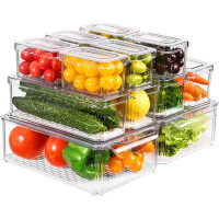 Prep & Savour 12 Pack Fridge Organizer With Lids, Clear Stackable Refrigerator Organizer Bins With 6 Liners, BPA-Free Pr