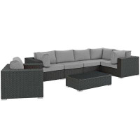 Modway Sojourn 7 Piece Outdoor Patio Sunbrella® Sectional Set - Canvas Gray