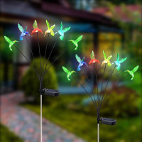 HEDAQI Solar Multicolor Hummingbird Pathway Stake Light Outdoor Waterproof LED Garden Decoration