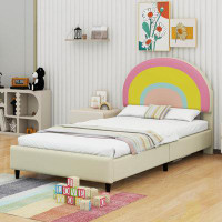 Latitude Run® Upholstered Platform Bed with Rainbow Shaped, adjustable Headboard and LED Light Strips