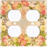 WorldAcc Metal Light Switch Plate Outlet Cover (Pink Rose Frame 1 - Double Duplex)