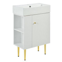 TOLOYE Bathroom Vanity With Ceramic Vessel Single Sink Solid Wood White Bathroom Storge Cabinet, Left Or Right Side Stor