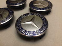 4 NEW MERCEDES-BENZ ORIGINAL SPEC BLUE OR BLACK LAUREL WREATH CENTER CAPS 75MM