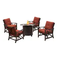 Red Barrel Studio Aluminum 34-In Round Antique Copper Fire Table Set With Four Deep Seating Rocking Chairs, Fire Beads,