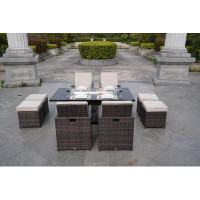 Lark Manor Alseepa Rectangular 8 - Person Aluminum Fire Pit Table Dining Set with Cushions