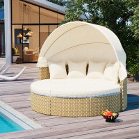 Latitude Run® Patio Furniture Round Outdoor Sectional Sofa Set Rattan Daybed