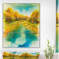 Made in Canada - East Urban Home 'Forest River in Sunset View' Oil Painting Print Multi-Piece Image on Wrapped Canvas