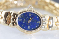NEW MOVADO-ESQ LADIES GOLD MICRO PLATED WITH LAPIS & ONYX DIAL