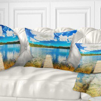 Made in Canada - East Urban Home Photography Lake with Pier Panorama Pillow