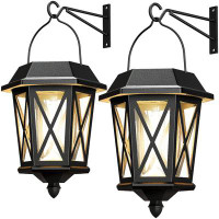 A Home Solar Wall Lantern Lights 2 Pack,Outdoor Hanging Solar Lights Decoration,Anti-Rust & Waterproof Stainless Wall Li