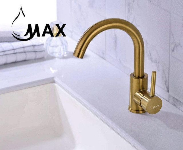 Bathroom Faucet Side Handle Swivel Spout Brushed Gold Finish in Plumbing, Sinks, Toilets & Showers - Image 3