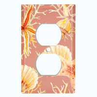 WorldAcc Metal Light Switch Plate Outlet Cover (Coral Reef Clam Star Fish Dark Orange  - Single Duplex)