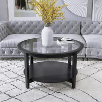Latitude Run® Round glass top solid wood storage coffee table