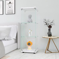Ivy Bronx Glass Display Cabinet With 3 Shelves, One-Door Curio Cabinets For Living Room, Bedroom, Office, White Floor St
