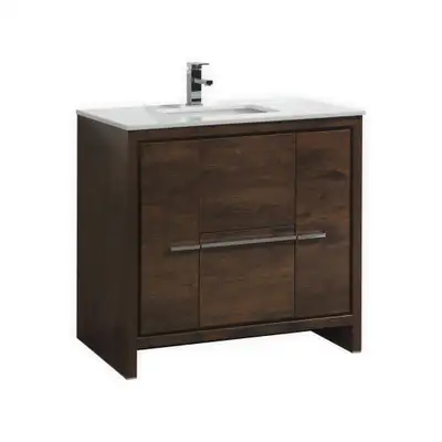 24, 30, 36, 48 & 60" Rosewood, Ash Grey, Blue, Natural Wood or High Gloss White Vanity w Quartz C-to...