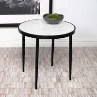 Latitude Run® Kofi Round Marble Top Side Table White and Black