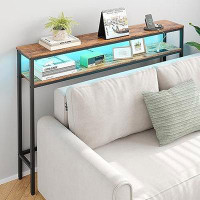 Wrought Studio 47.2 Inches Console Sofa Table With Power Outlets, Narrow Entryway Table With LED Lights, Skinny Hallway