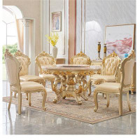 STAR BANNER European solid wood round table luxury marble table villa dining table set with turntable