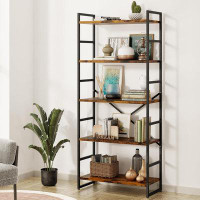 17 Stories 5 Tier Industrial Bookcase Shelf For Bedroom Living Room Home Office   Rustic Brown Storage Rack With Shelves