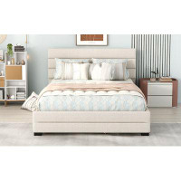 Latitude Run® Queen Upholstered Platform Bed with Twin Size Trundle and Two Drawers
