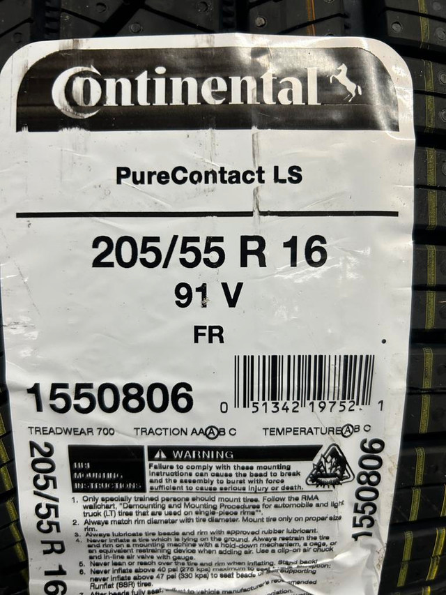 4 Brand New Continental Pure Contact LS  205/55R16 All Season Tires.$70 REBATE!! *** WallToWallTires.com *** in Tires & Rims in Ottawa / Gatineau Area