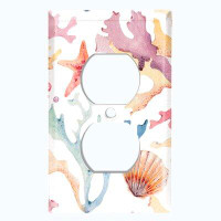 WorldAcc Metal Light Switch Plate Outlet Cover (Coral Reef Clam Pastel White  - Single Duplex)