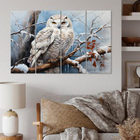 Millwood Pines Winter Snowy Owl Landscape - Animals Canvas Wall Art - 4 Panels