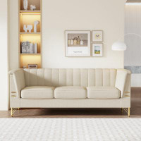 Mercer41 Modern Chenille Sofa, 82.67" Upholstered Couch With Bolster Armrest, 3-Seat Sofa For Living Room, Bedroom, Offi